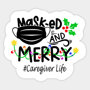 Masked And Merry Caregiver Christmas Sticker